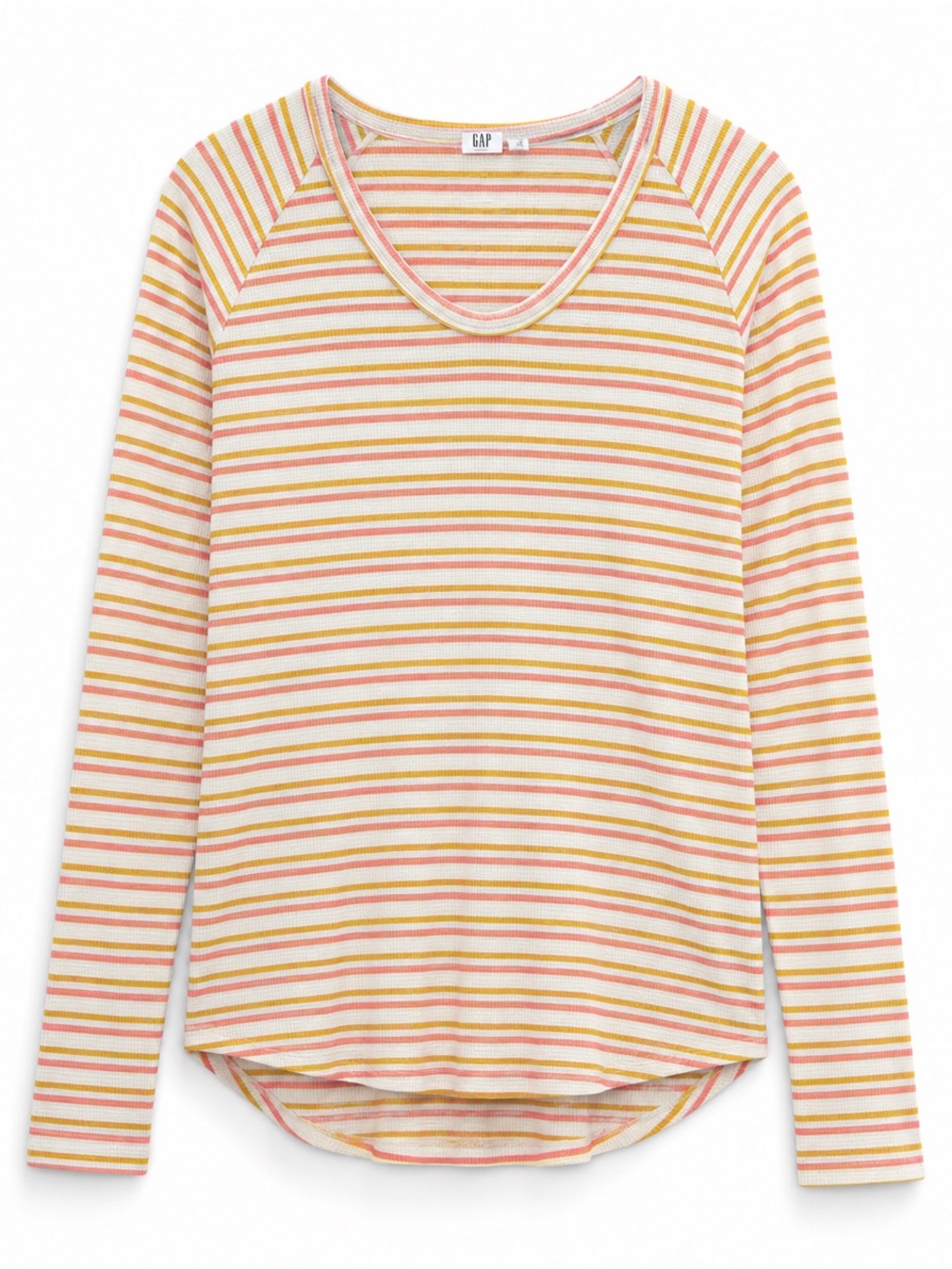 GAP Striped Long-Sleeve V-Neck Top in Cream, Pink & Yellow